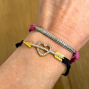 Vintage Juicy Adjustable Bracelet Set Crystal Heart arrow bar